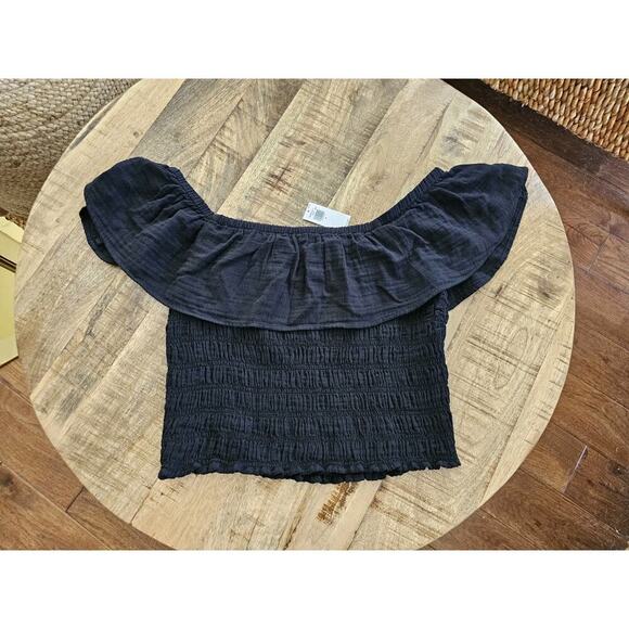 Old Navy Smocked Cropped Black Top Women’s Size M NWT - Picture 1 of 6